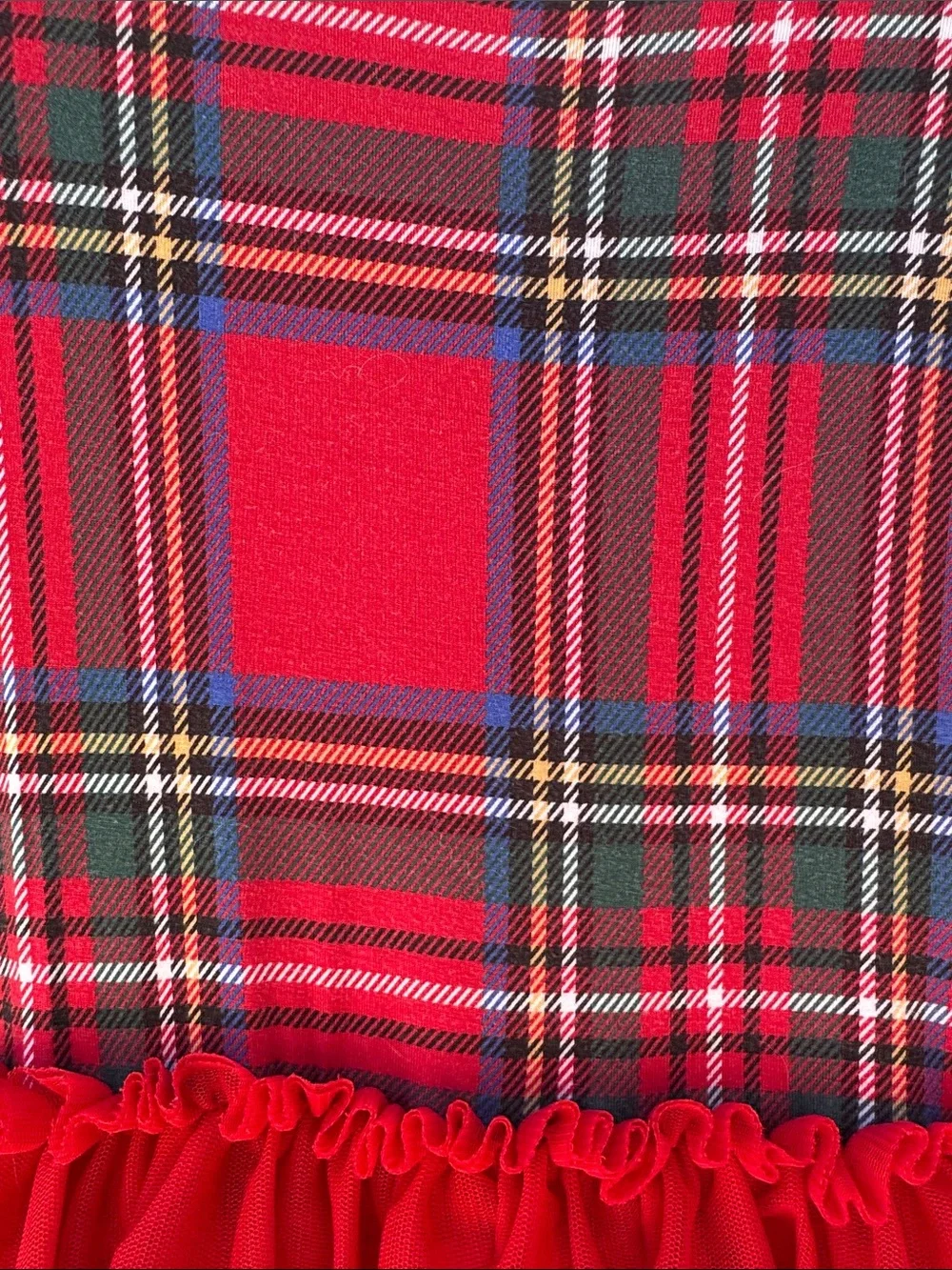Posh Peanut Red Tartan Plaid Long Sleeve Tulle Dress